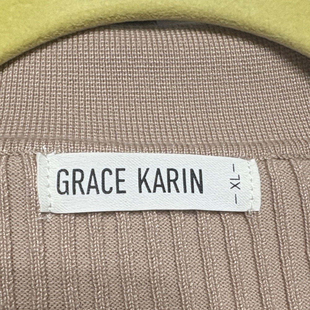 🖤Grace Karin Women's Button Down Tan and White Striped Light Cardigan🖤 - Picture 3 of 4